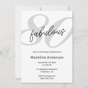Invitación Ochenta y fabulosos cumpleaños 80 negro gris