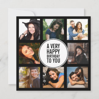 Invitación Ocho cumpleaños Collage de fotos blanco y negro 