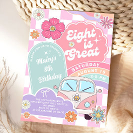 Invitación Ocho es Genial Cumpleaños Daisy Arcoíris