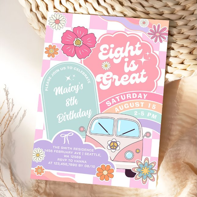 Invitación Ocho es Genial Cumpleaños Daisy Arcoíris (Subido por el creador)