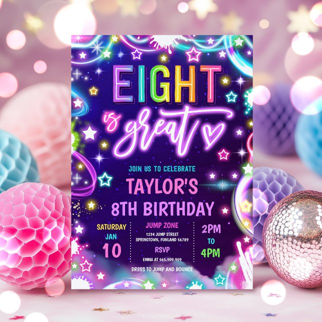 Invitación Ocho es la gran fiesta de cumpleaños de Neon Glow (Subido por el creador)