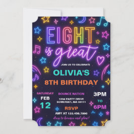 Invitación Ocho es la gran fiesta de cumpleaños de Neon Glow