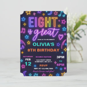 Invitación Ocho es la gran fiesta de cumpleaños de Neon Glow