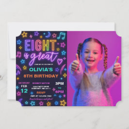 Invitación Ocho es la gran neón brillante foto de la fiesta d