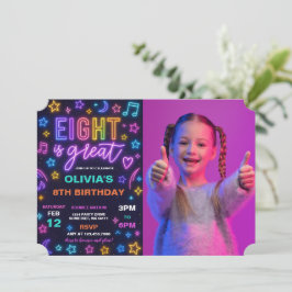 Invitación Ocho es la gran neón brillante foto de la fiesta d