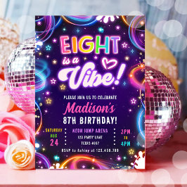 Invitación Ocho es un Vibe 8º Chica Retro Neon Glow Cumpleaño