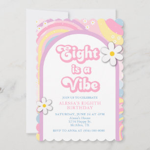 Invitación Ocho es un Vibe Groovy, Retro Chica Colores Pastel