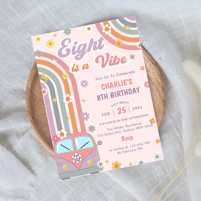 Invitación Ocho es un Vibe Groovy Retro Daisy 8º cumpleaños (Subido por el creador)