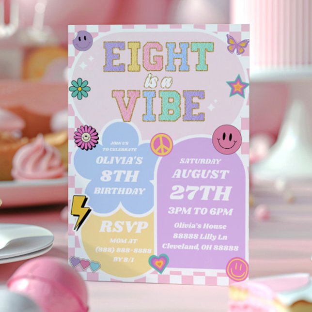Invitación Ocho es una fiesta de cumpleaños de Vibe Preppy Pa (Subido por el creador)