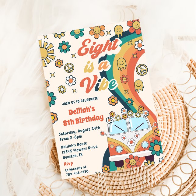 Invitación Ocho es una fiesta de cumpleaños de Vibe Retro Flo (Subido por el creador)