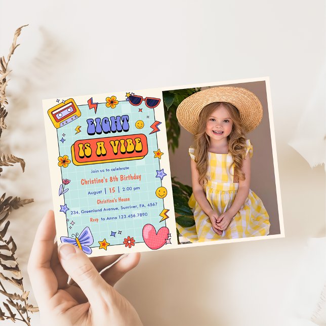 Invitación Ocho Es Una Foto De Vibe Groovy Hippie Octavo Cump (Subido por el creador)