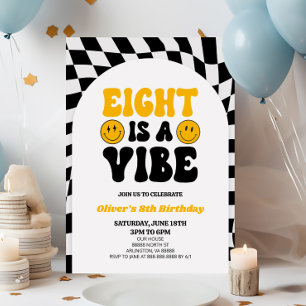 Invitación Ocho es una Vibe Retro Primera Fiesta de Cumpleaño