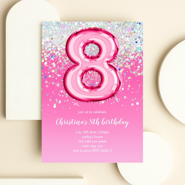 Invitación Ocho Fiesta de Cumpleaños 8º Globo Brillante (Subido por el creador)