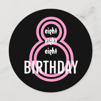 Invitación Octavo cumpleaños: moderno rosa y negro W689B3