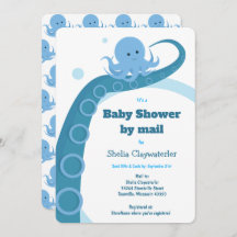 Octopus Blue White Baby Shower por correo