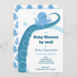 Invitación Octopus Blue White Baby Shower por correo