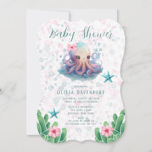 Invitación Octopus Cuadros De Agua Con Baby Shower De Burbuja (Anverso)