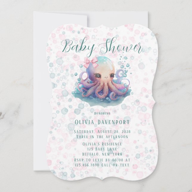 Invitación Octopus Cuadros De Agua Con Baby Shower De Burbuja (Anverso)
