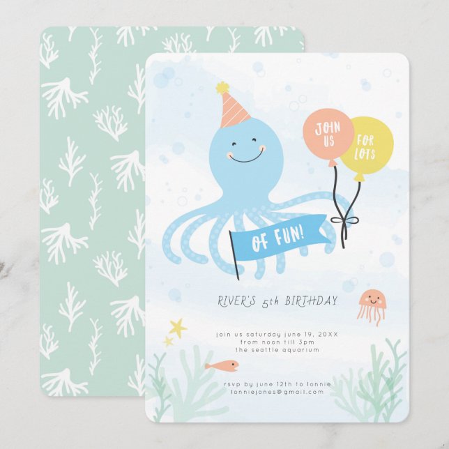 Invitación Octopus espumoso bajo el mar (Anverso / Reverso)