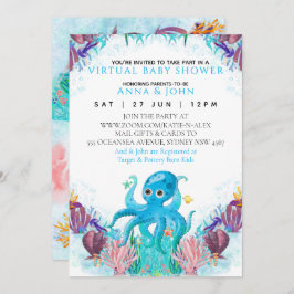 Invitación Octopus marino colorido Baby Shower virtual I
