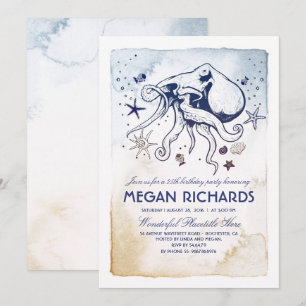 Invitación Octopus Nautical - Bajo el partido del cumpleaños