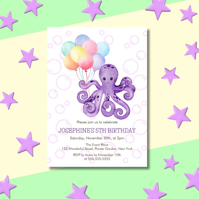 Invitación Octopus Purple Bubble Colorum Balloon Birday (Subido por el creador)
