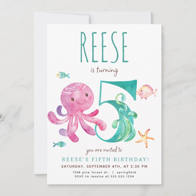 Invitación Octopus Quinto Cumpleaños (Anverso)