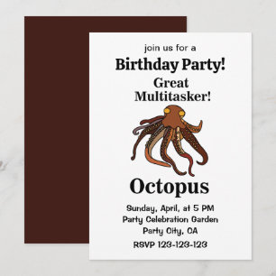 Invitación Octopus Tentacles Gran Multitasker Funny Cumpleaño