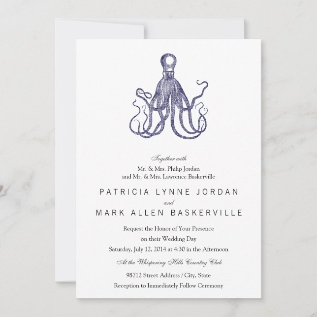 Invitación Octopus texturizado vintage (Anverso)