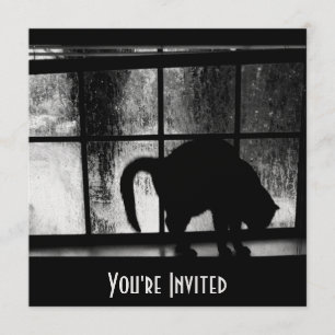 Invitación Octubre Ducha Silhouette Cat En La Ventana 2 B&W