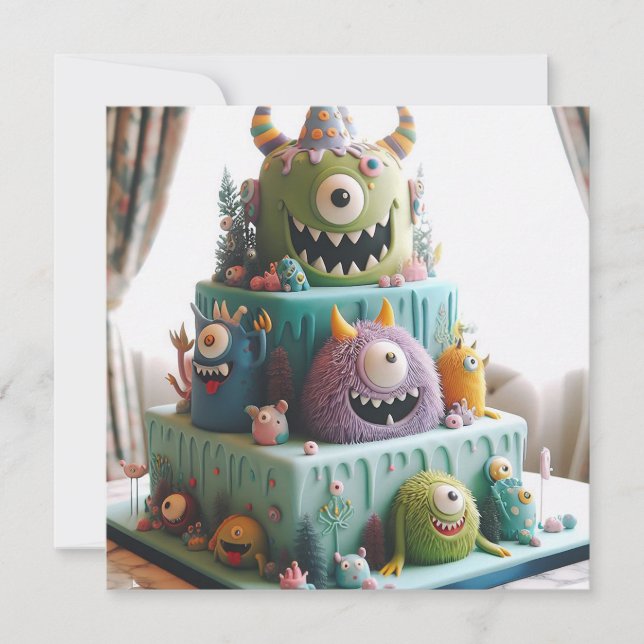 INVITACIÓN ODDBALL KOOKY CRAZY MONSTER CAKE CUMPLEAÑOS (Anverso)