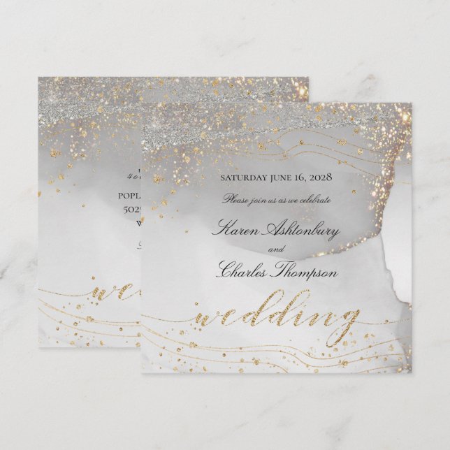 Invitación Odisea Gris de Oro Blanco Elegante Boda esparcido (Anverso / Reverso)
