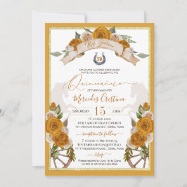 Invitación Oeste Charro Rosas Amarillas Doradas Quinceanera