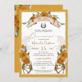 Invitación Oeste Charro Rosas Amarillas Doradas Quinceanera