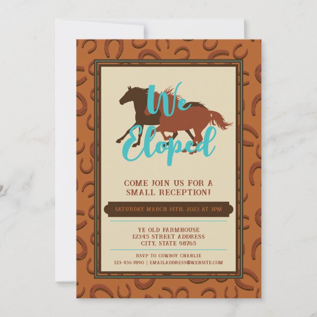 Invitación Oeste Cowboy Leather Brown Horse Elopement (Anverso)