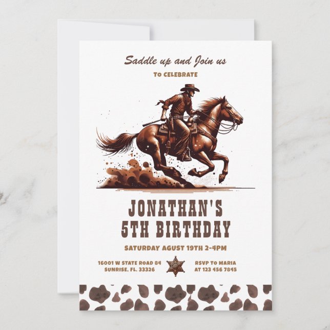 Invitación Oeste cumpleaños Rodeo vaquero 5º (Anverso)