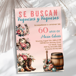 Invitación Oeste de Cowboy 60 Aniversario de la Flora Rosa