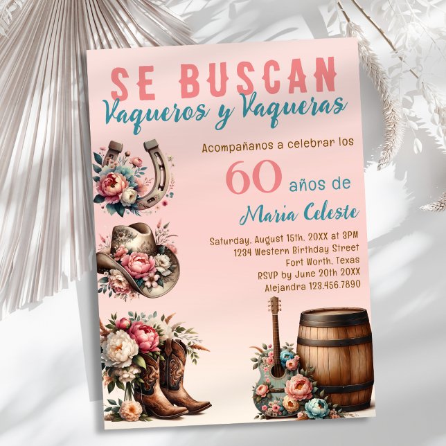 Invitación Oeste de Cowboy 60 Aniversario de la Flora Rosa (Subido por el creador)