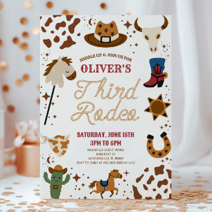 Invitación Oeste de Cowboy Mi tercer rodeo Fiesta de cumpleañ