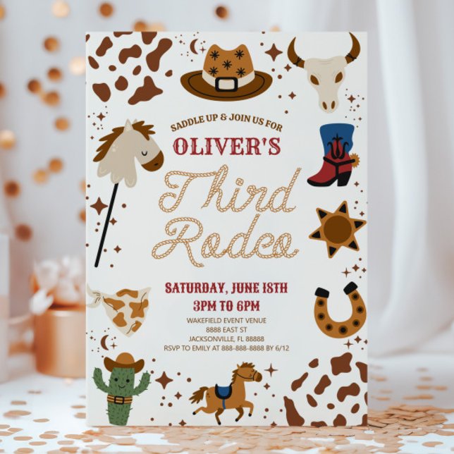 Invitación Oeste de Cowboy Mi tercer rodeo Fiesta de cumpleañ (Subido por el creador)