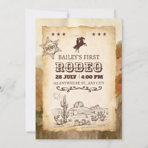 Invitación Oeste Rústico Cowboy de Rodeo Primer Rodeo Cumplea