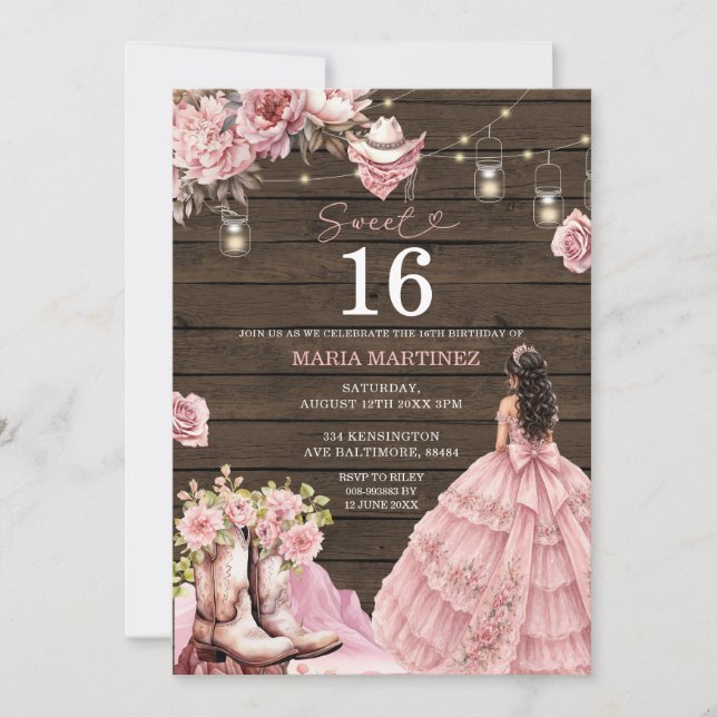 Invitación Oeste Rústico Cumpleaños Dulce 16 (Anverso)