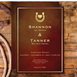 Invitación Oeste Rústico Herradura Corazón Borgoña y Oro