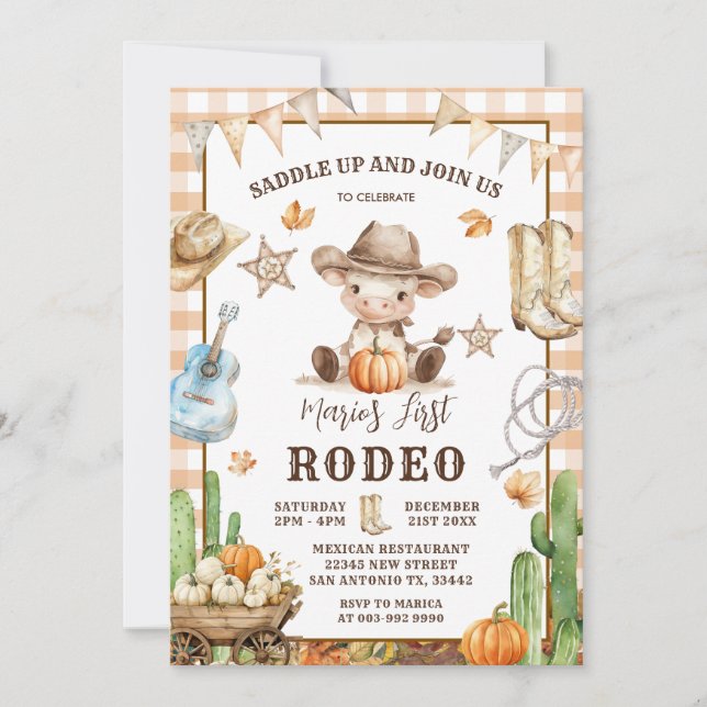 Invitación Oeste salvaje Mi primer cumpleaños de Cowboy Rodeo (Anverso)
