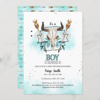 Invitación Oeste salvaje | Rústico Skull & Arrows Boy Baby Sh