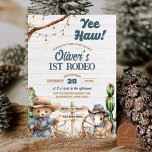 Invitación Oeste Yehaw Bear Cowboy Primer cumpleaños de Rodeo<br><div class="desc">Fiesta de cumpleaños de Blue Bear Cowboy First Rodeo,  Invitación de cumpleaños de Cowboy Desert Cactus Kids,  Fiesta de cumpleaños de Wild West Cowboy,  Fiesta de cumpleaños de Western Pony Kids,  fiesta de cumpleaños de Cowgirls First Rodeo,  Invitación de cumpleaños de Cowboys Country Rodeo.</div>