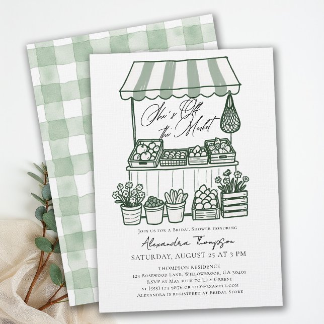 Invitación Off the Market Stand Calligraphy Bridal Shower (off the market bridal shower invitation farmers stand hand drawn modern elegant bold calligraphy)