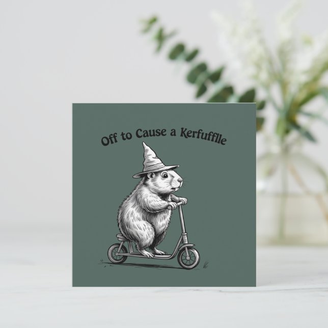 Invitación Off To Cause A Kerfuffle Funny Groundhog Scooter  (Anverso de pie)