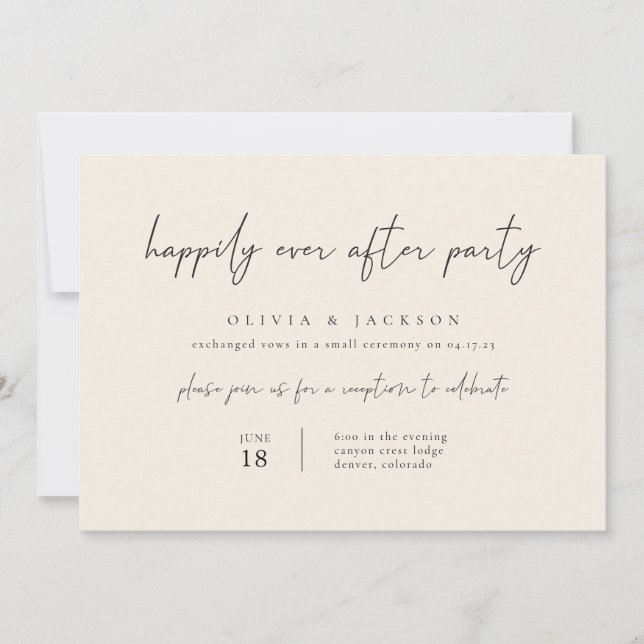 Invitación Off White Modern Feliz Nunca Después De La Invitac (Anverso)