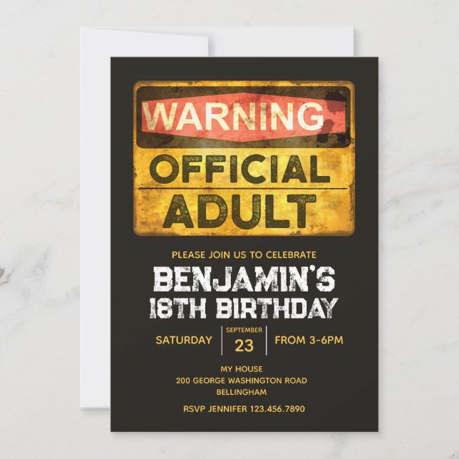 Invitación Official Adult 18th Birthday for Him (Anverso)